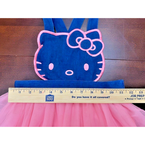 Hello Kitty Sanrio Jumper PINK & Soft Denim Overall Dress Girls Sz 6 Embroidered - Picture 6 of 11